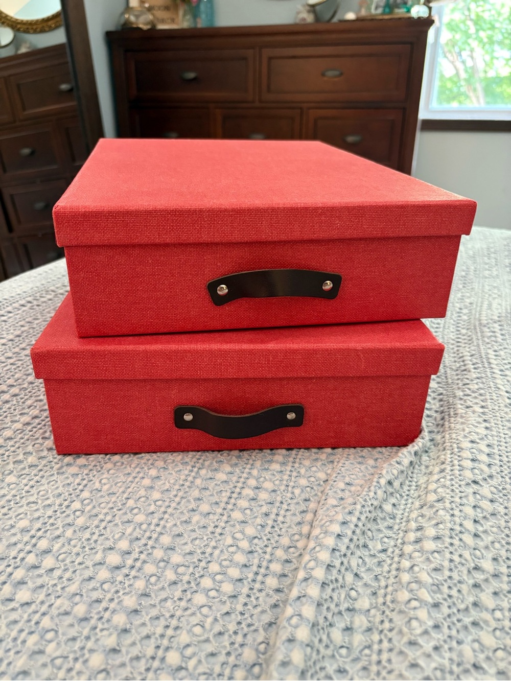 Bigso Box of Sweden Oskar Red Textured Canvas Fiberboard Document Box- Set of 2